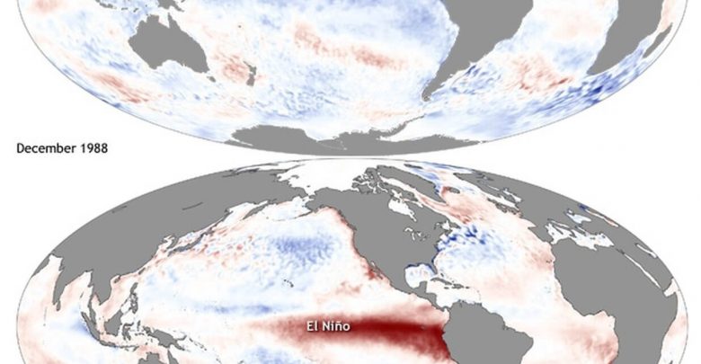 Imagem Com As Diferenças De Temperatura Entre O La Niña (Dezembro De 1998) E O El Niño (Dezembro De 1997)
