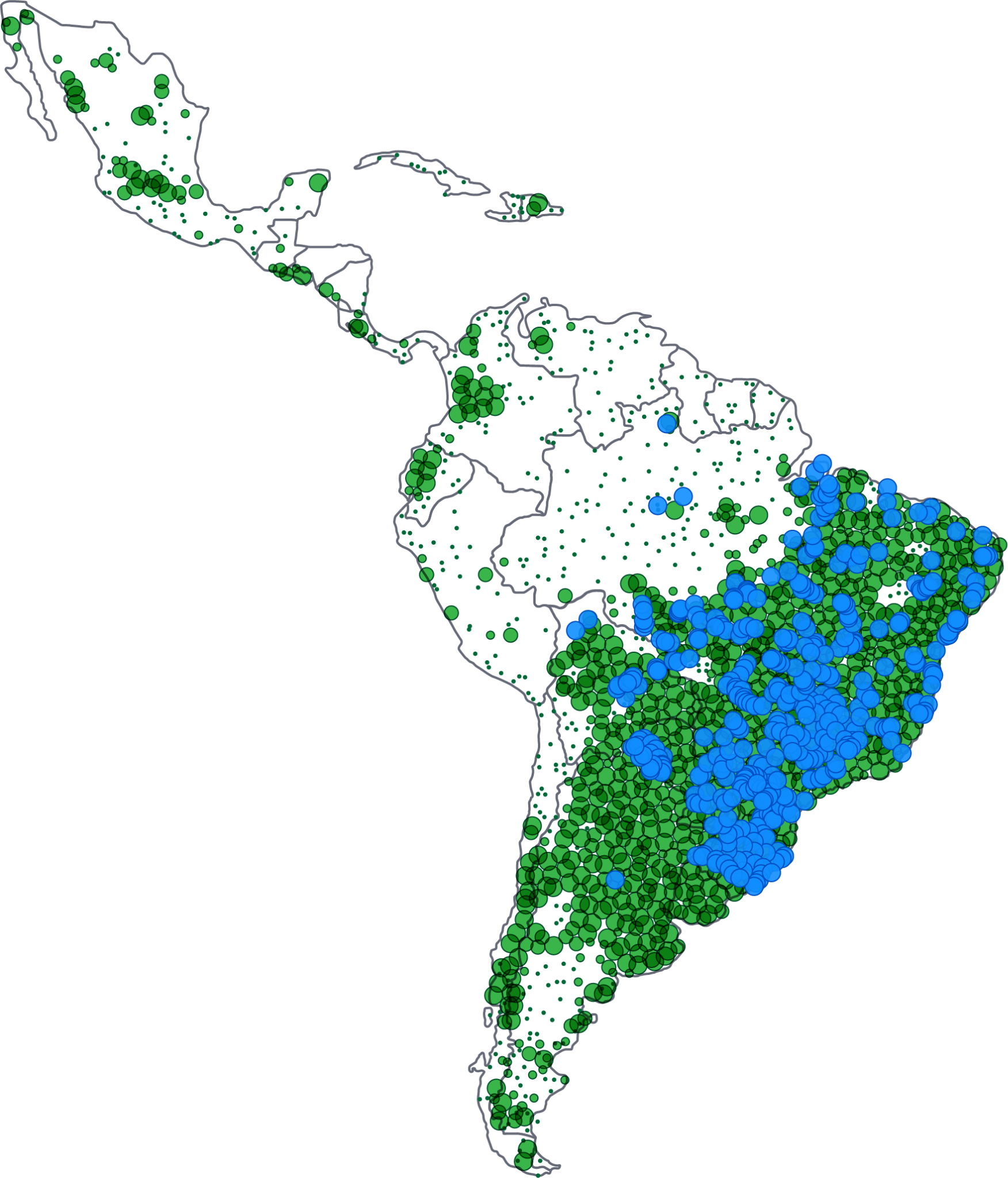 Mapa da rede de sensores Agrosmart na América Latina